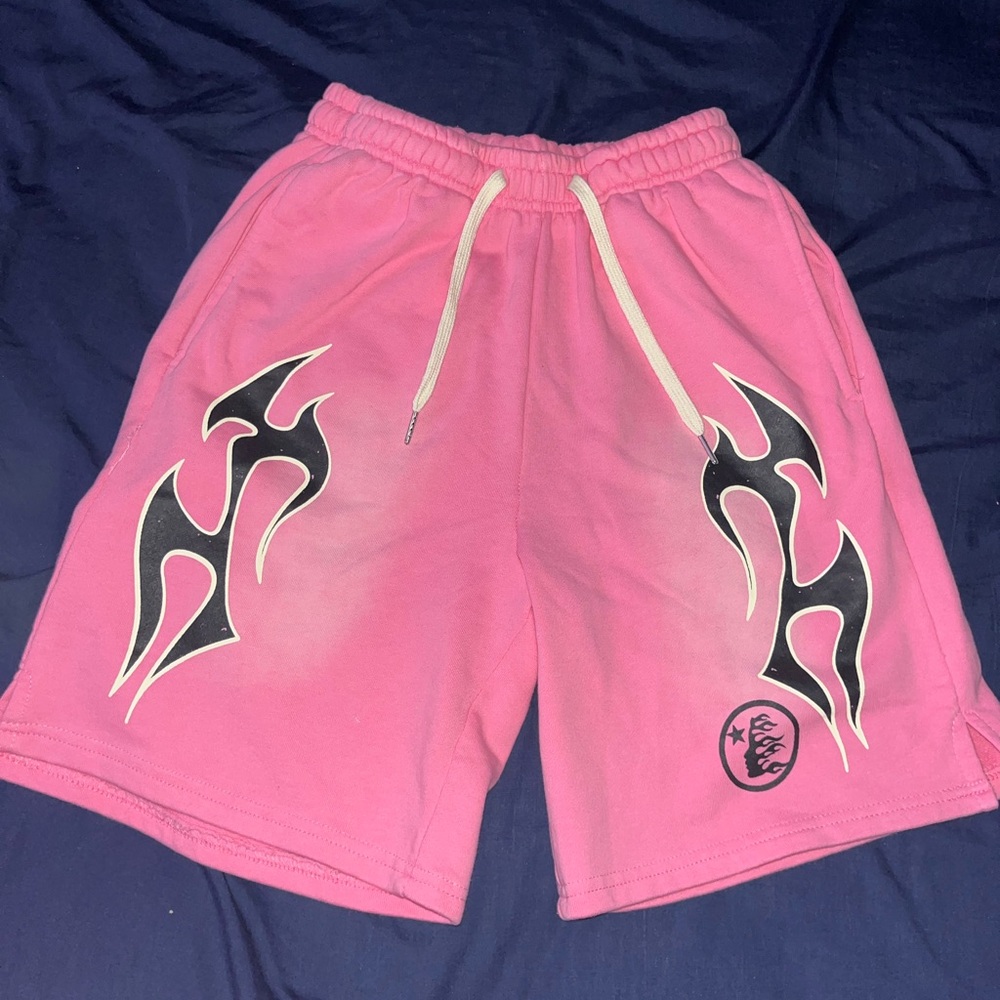 Men's Pink Athletic Shorts with Black Graphic